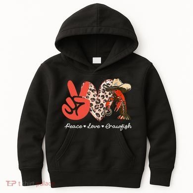 Peace Love Crawfish Leopard Crawfish Boil Cajun Lobster Kids Hoodie