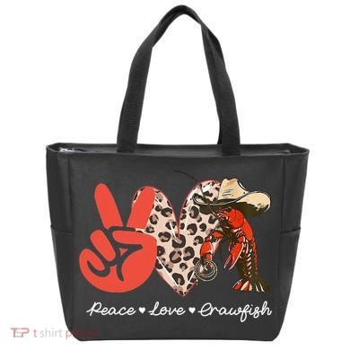 Peace Love Crawfish Leopard Crawfish Boil Cajun Lobster Tote Bag