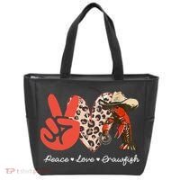 Peace Love Crawfish Leopard Crawfish Boil Cajun Lobster Tote Bag thumb 0