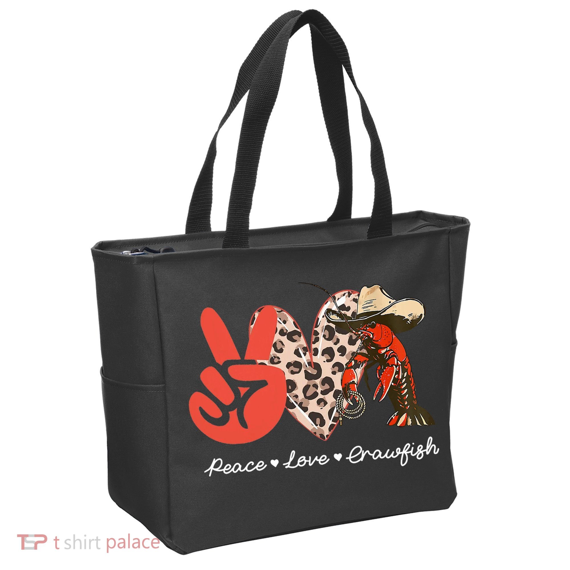 Peace Love Crawfish Leopard Crawfish Boil Cajun Lobster Tote Bag
