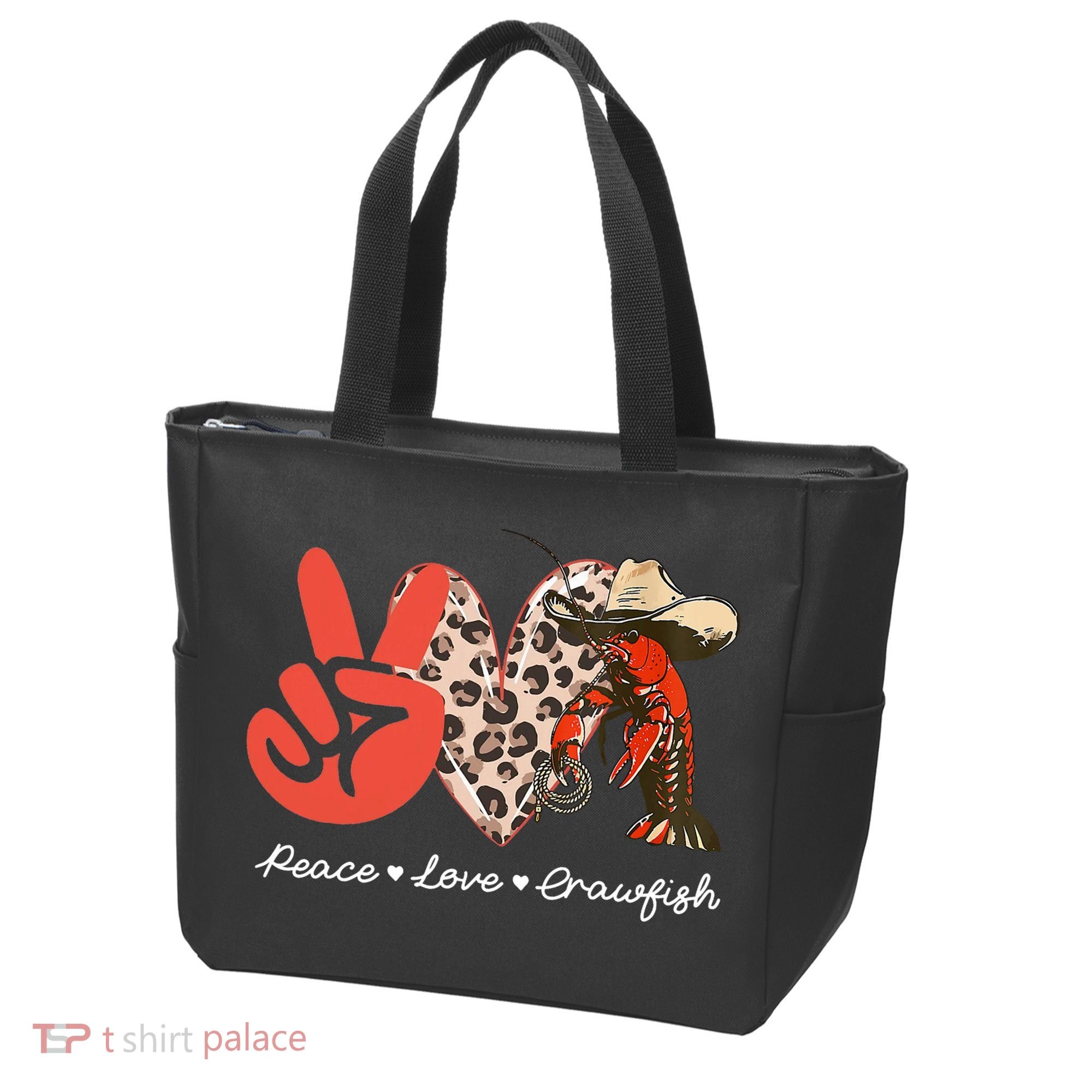 Peace Love Crawfish Leopard Crawfish Boil Cajun Lobster Tote Bag