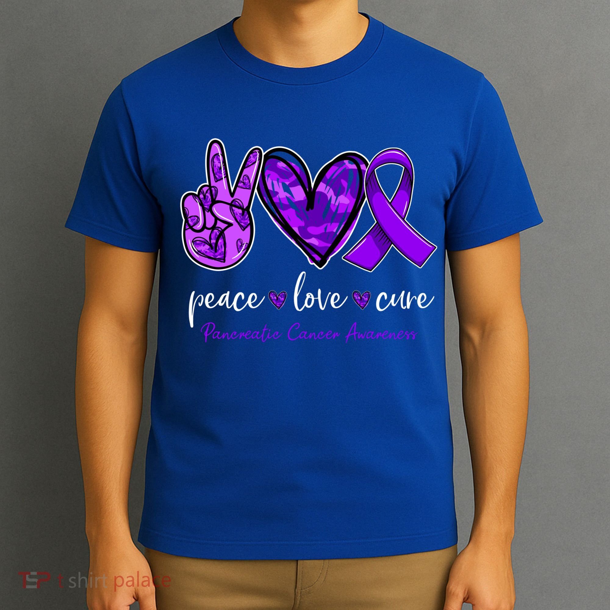 Peace Love Cure Purple Ribbon Pancreatic Cancer Awareness Gift T-Shirt