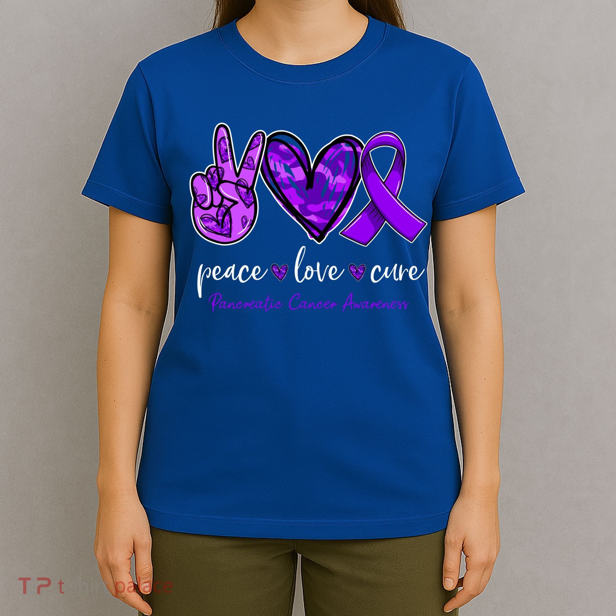 Peace Love Cure Purple Ribbon Pancreatic Cancer Awareness Gift T-Shirt