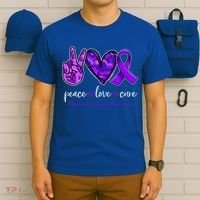 Peace Love Cure Purple Ribbon Pancreatic Cancer Awareness Gift T-Shirt thumb 6