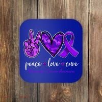 Peace Love Cure Purple Ribbon Pancreatic Cancer Awareness Gift Coaster thumb 0
