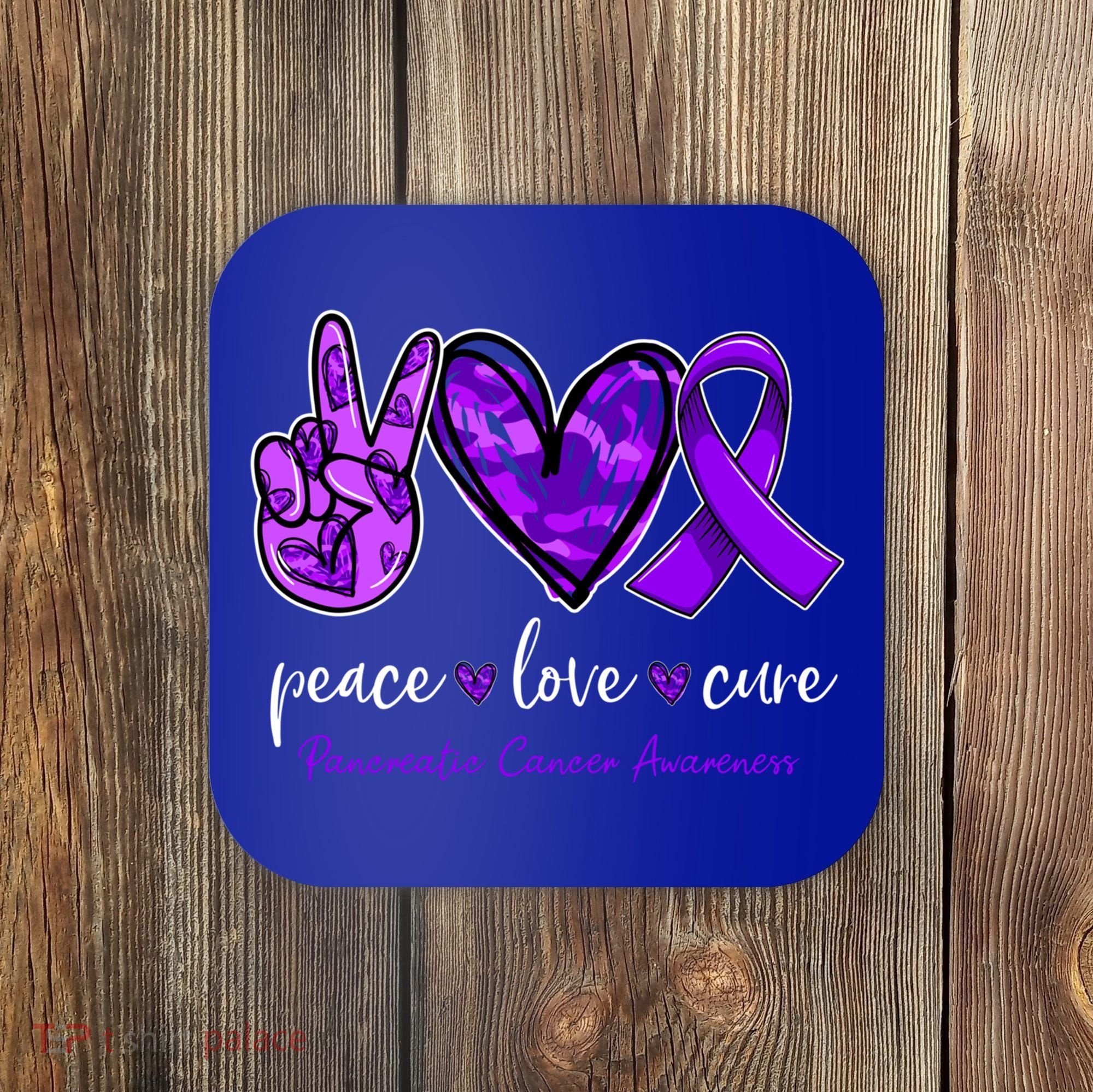 Peace Love Cure Purple Ribbon Pancreatic Cancer Awareness Gift Coaster
