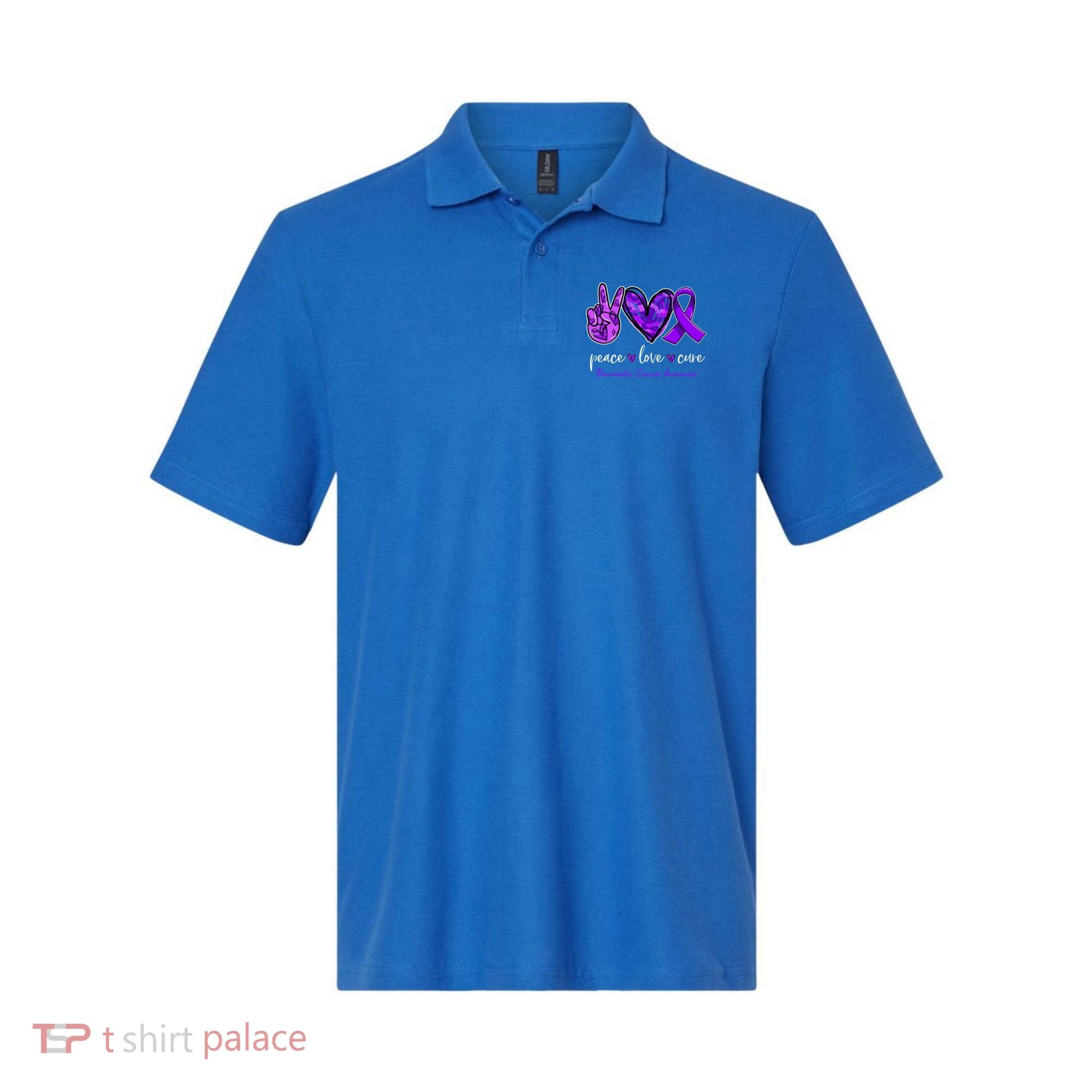 Peace Love Cure Purple Ribbon Pancreatic Cancer Awareness Gift Polo