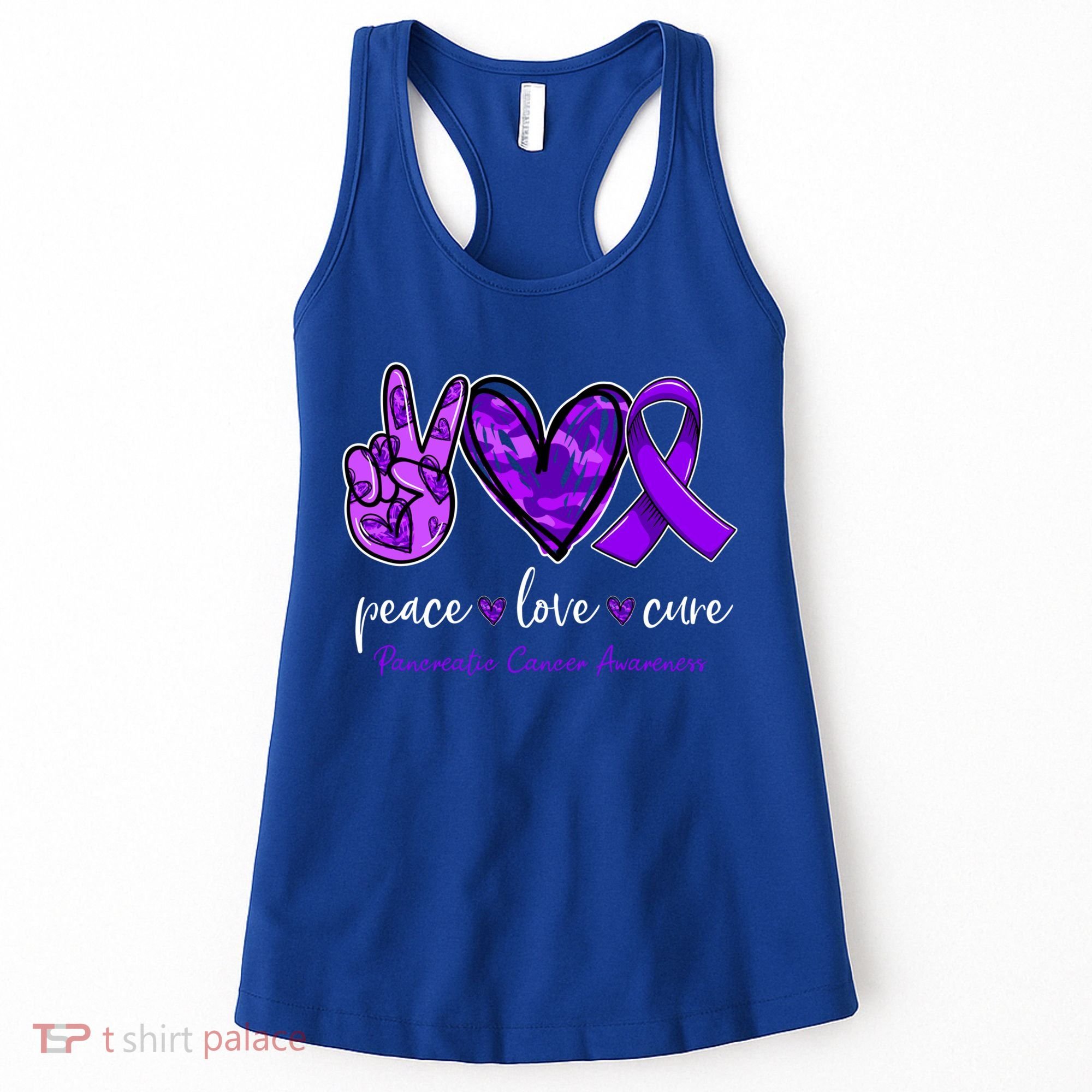 Peace Love Cure Purple Ribbon Pancreatic Cancer Awareness Gift Women's Tank Top