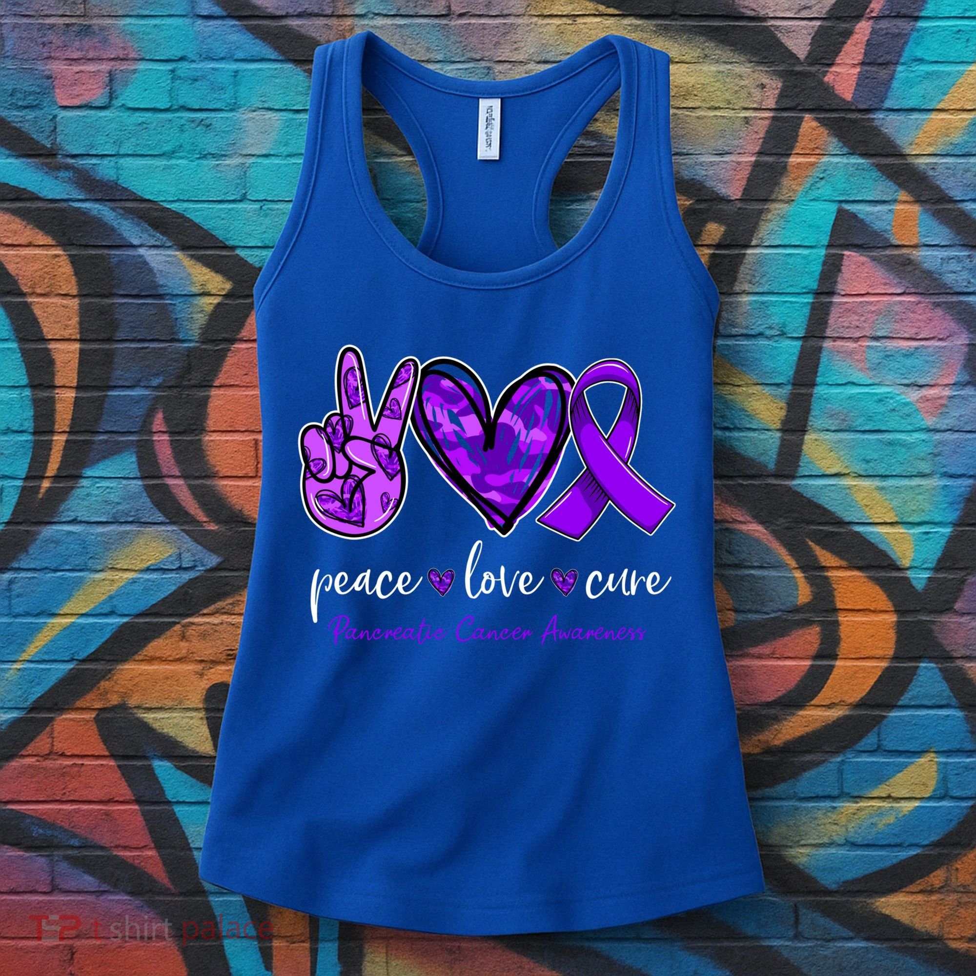 Peace Love Cure Purple Ribbon Pancreatic Cancer Awareness Gift Women's Tank Top
