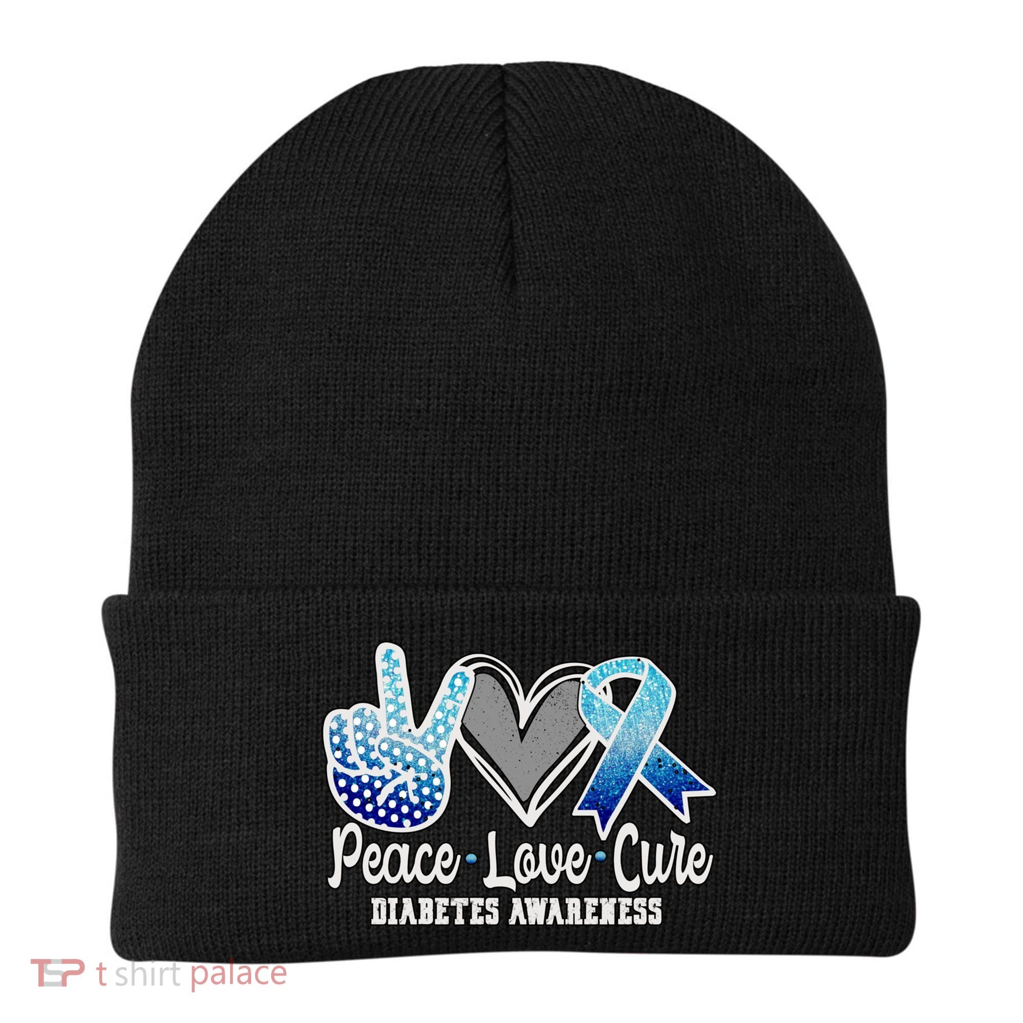 Peace Love Cure Diabetes Awareness Cool Gift Beanie