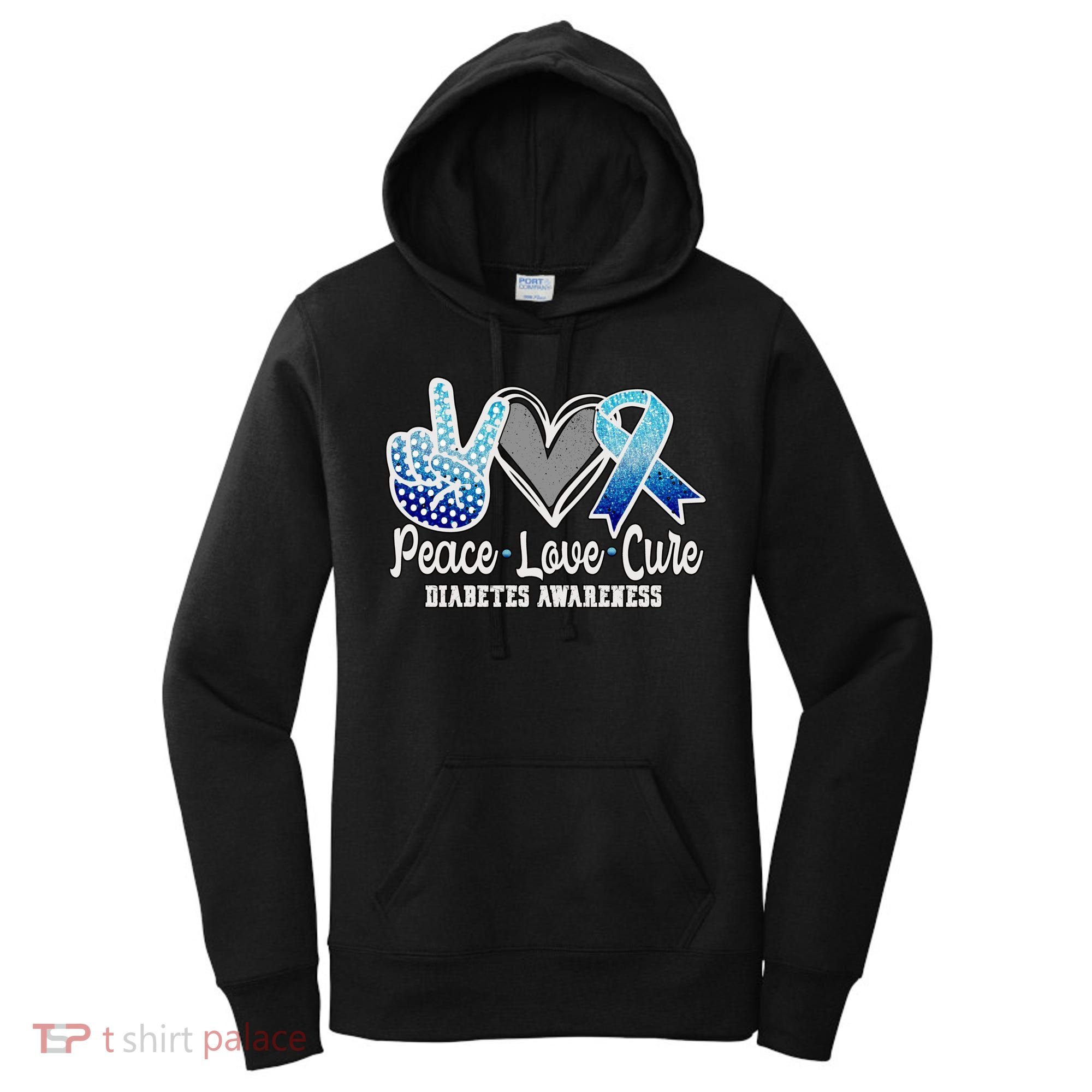 Peace Love Cure Diabetes Awareness Cool Gift Women's Hoodie