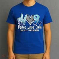Peace Love Cure Diabetes Awareness Cool Gift T-Shirt thumb 3