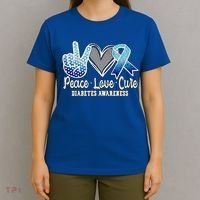 Peace Love Cure Diabetes Awareness Cool Gift T-Shirt thumb 4