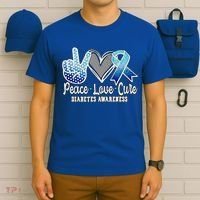 Peace Love Cure Diabetes Awareness Cool Gift T-Shirt thumb 6
