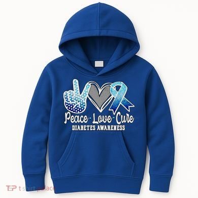 Peace Love Cure Diabetes Awareness Cool Gift Kids Hoodie