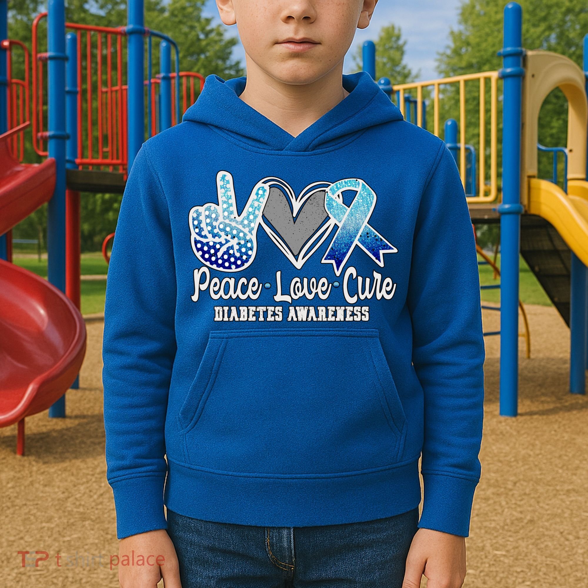 Peace Love Cure Diabetes Awareness Cool Gift Kids Hoodie