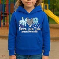 Peace Love Cure Diabetes Awareness Cool Gift Kids Hoodie thumb 3