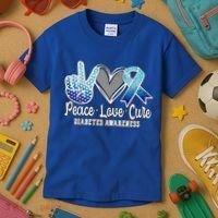 Peace Love Cure Diabetes Awareness Cool Gift Kids T-Shirt thumb 3