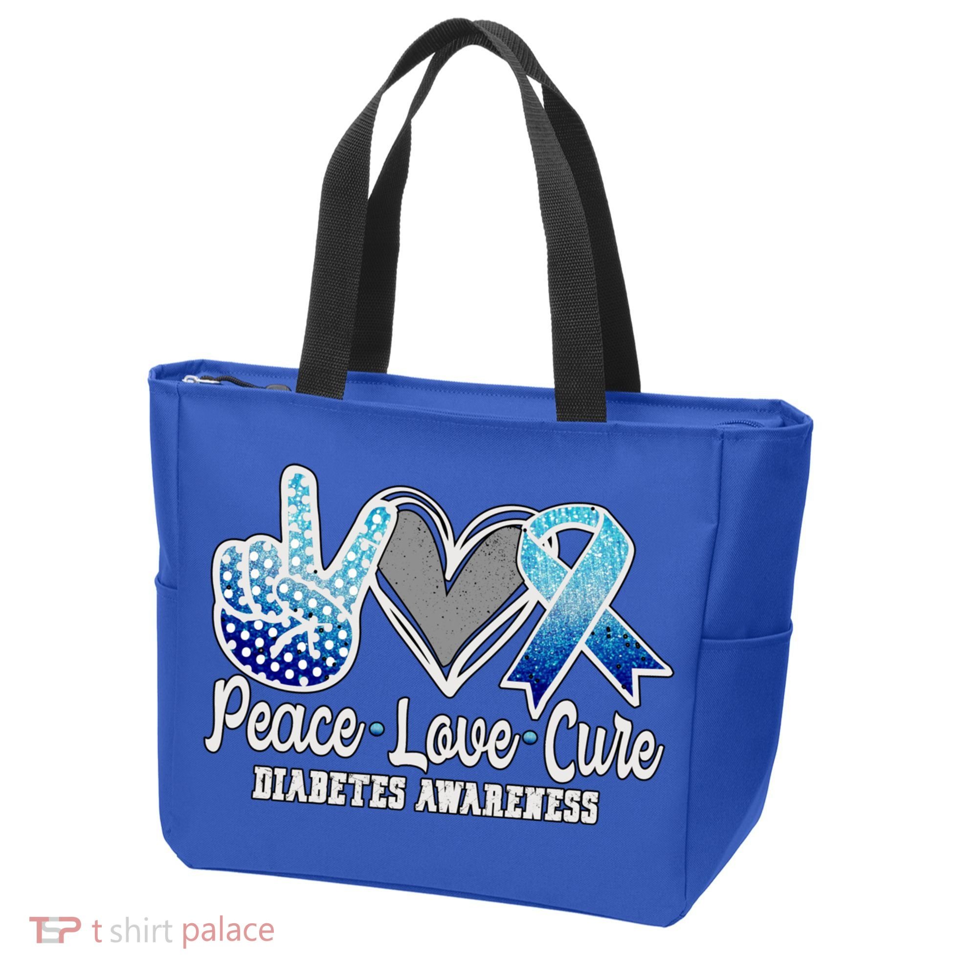 Peace Love Cure Diabetes Awareness Cool Gift Tote Bag