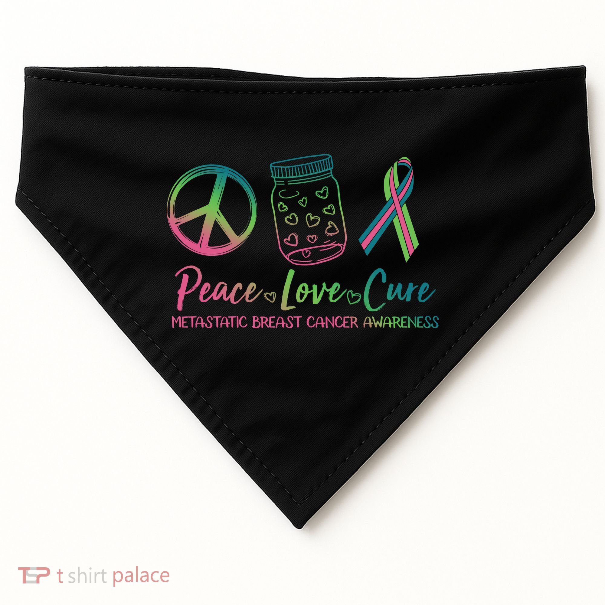 Peace Love Cure Metastatic Breast Cancer Awareness USA-Made Doggie Bandana