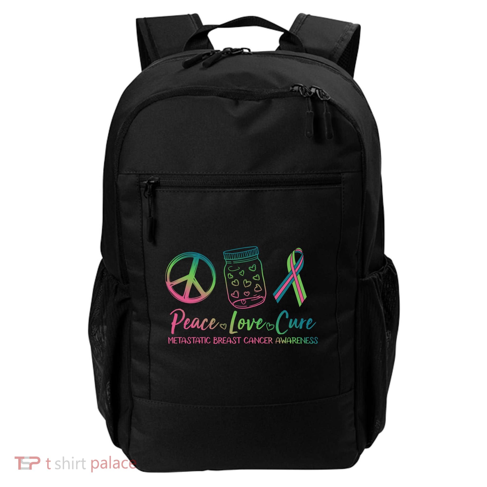 Peace Love Cure Metastatic Breast Cancer Awareness Backpack