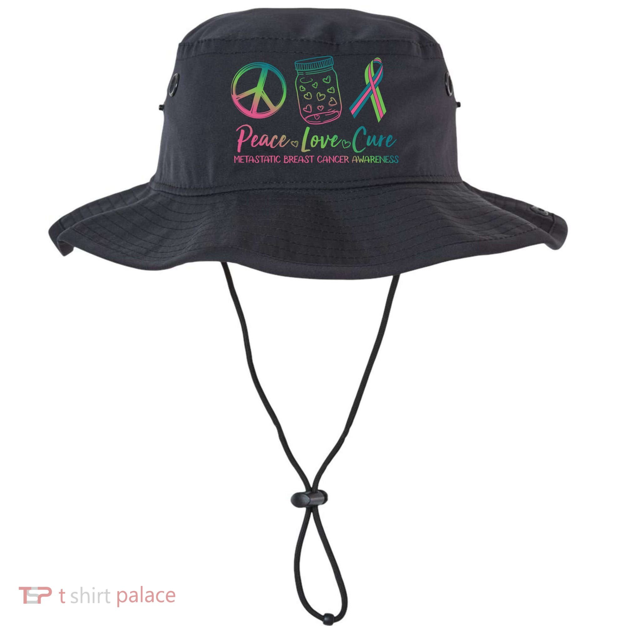 Peace Love Cure Metastatic Breast Cancer Awareness Bucket Hat