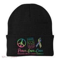 Peace Love Cure Metastatic Breast Cancer Awareness Beanie thumb 0