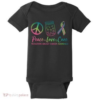 Peace Love Cure Metastatic Breast Cancer Awareness Baby Bodysuit