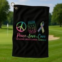 Peace Love Cure Metastatic Breast Cancer Awareness Golf Towel thumb 1
