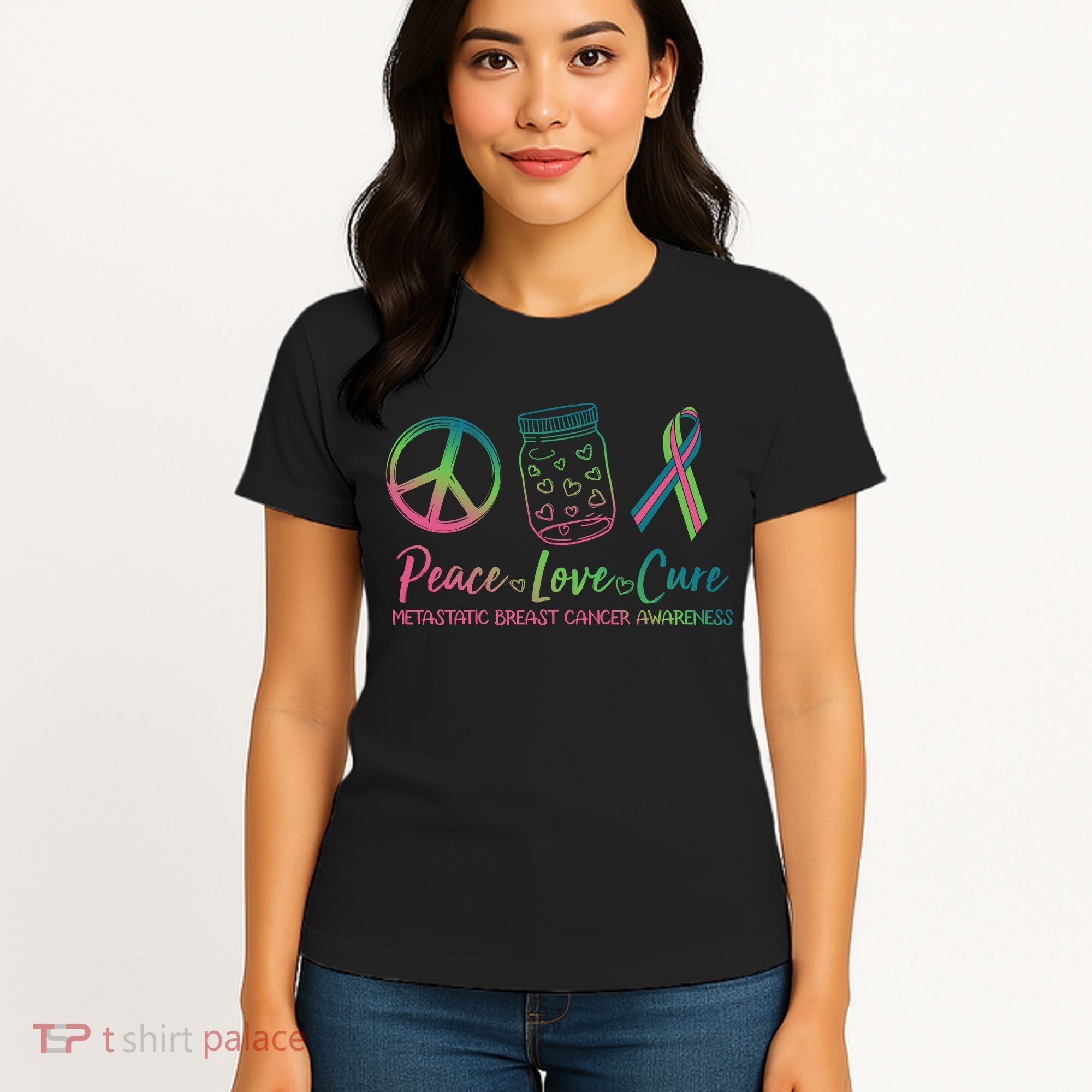 Peace Love Cure Metastatic Breast Cancer Awareness Women's T-Shirt