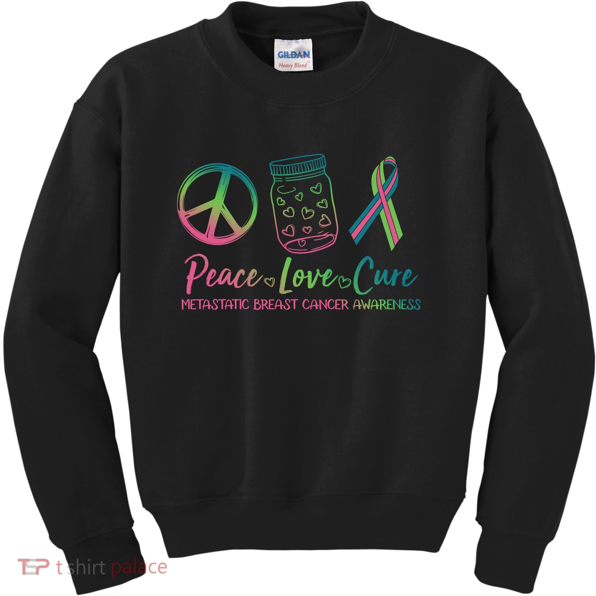 Peace Love Cure Metastatic Breast Cancer Awareness Kids Sweatshirt