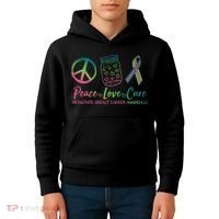 Peace Love Cure Metastatic Breast Cancer Awareness Kids Hoodie thumb 4