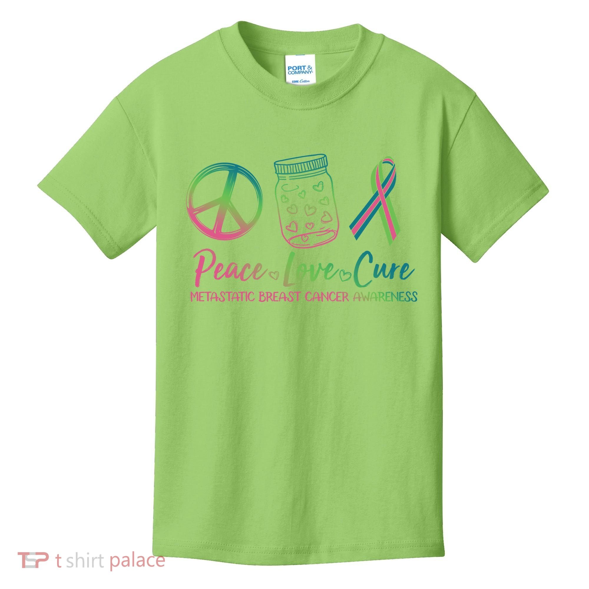Peace Love Cure Metastatic Breast Cancer Awareness Kids T-Shirt