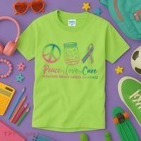 Peace Love Cure Metastatic Breast Cancer Awareness Kids T-Shirt thumb 3