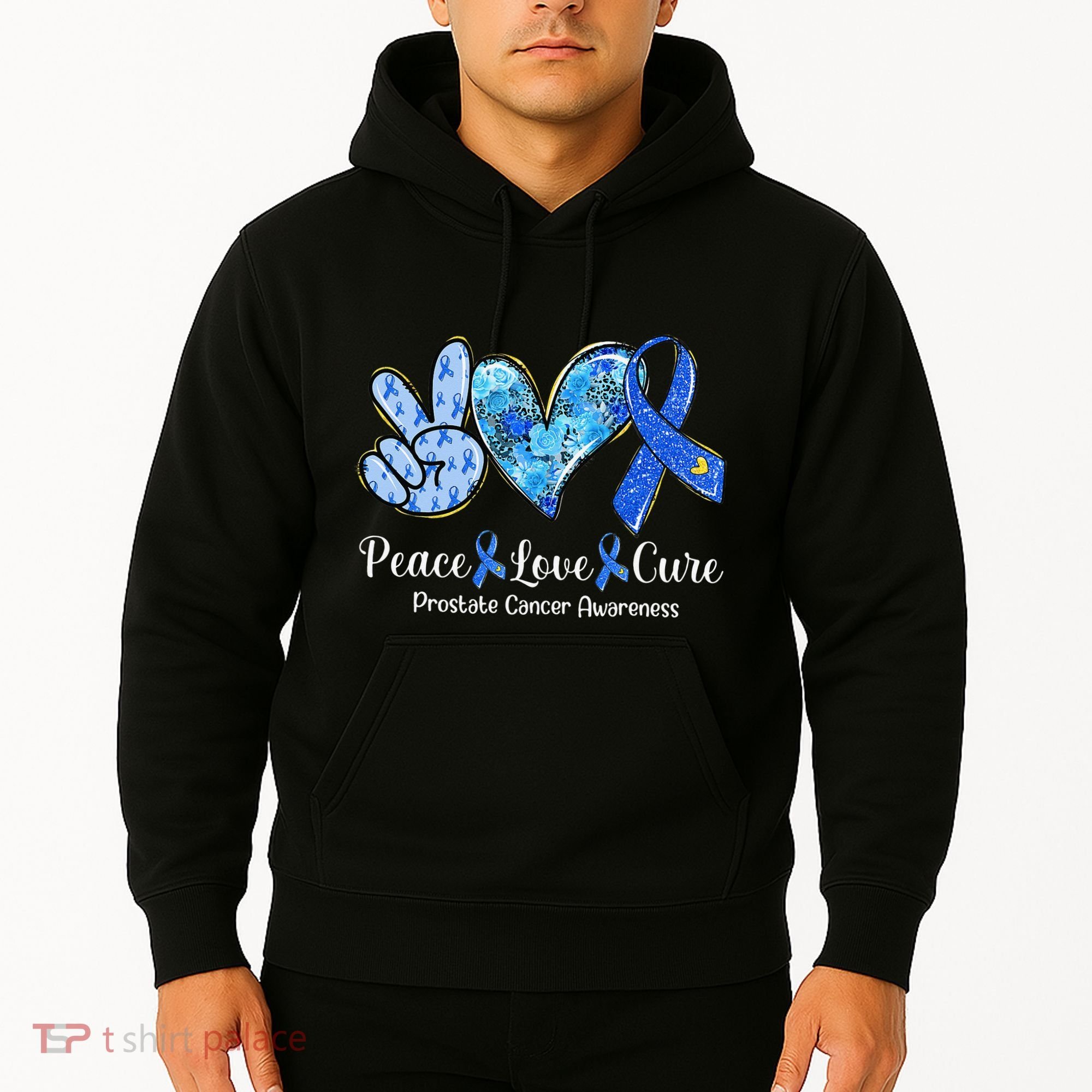 peace love cure blue ribbon prostate cancer awareness s Hoodie