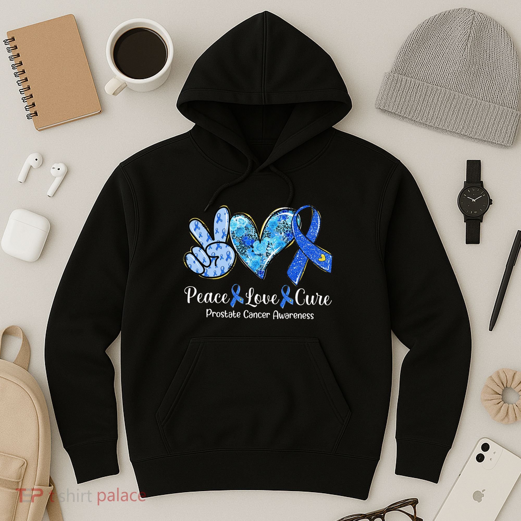 peace love cure blue ribbon prostate cancer awareness s Hoodie
