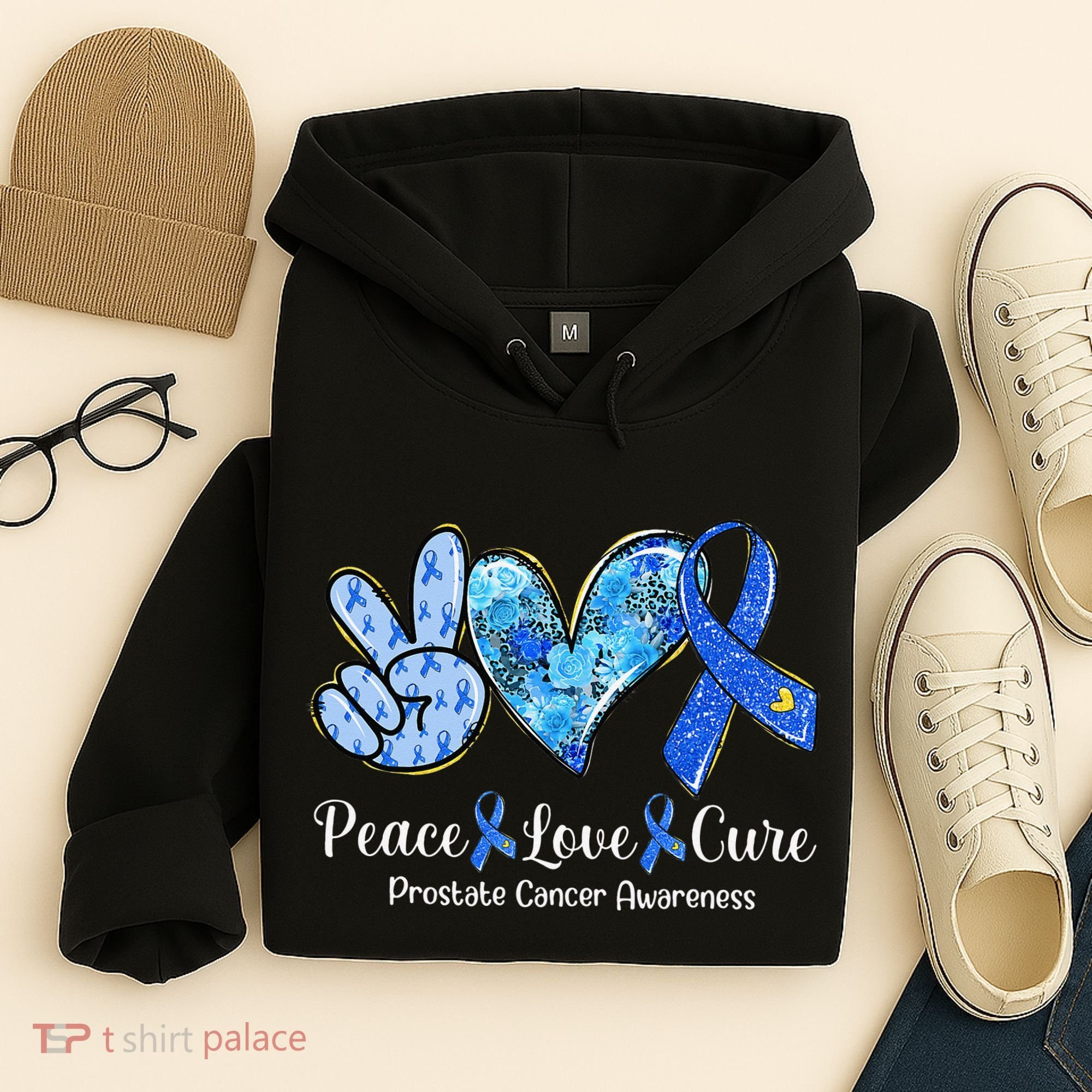 peace love cure blue ribbon prostate cancer awareness s Hoodie