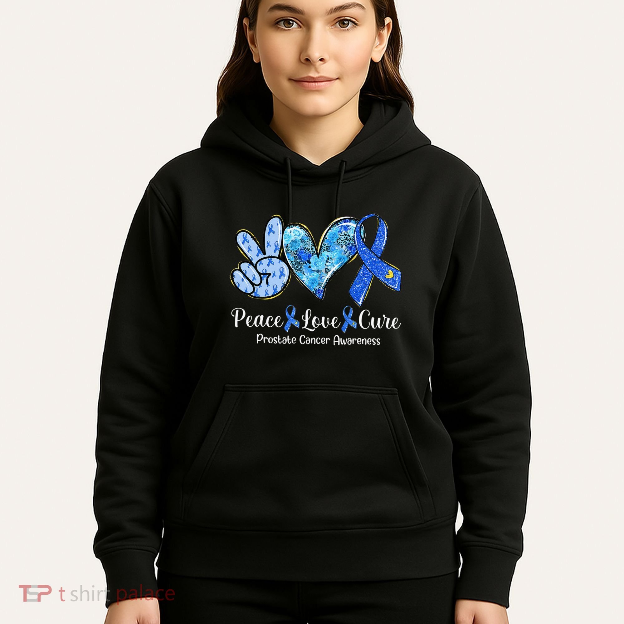 peace love cure blue ribbon prostate cancer awareness s Hoodie