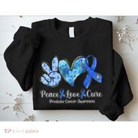 peace love cure blue ribbon prostate cancer awareness s Sweatshirt thumb 2