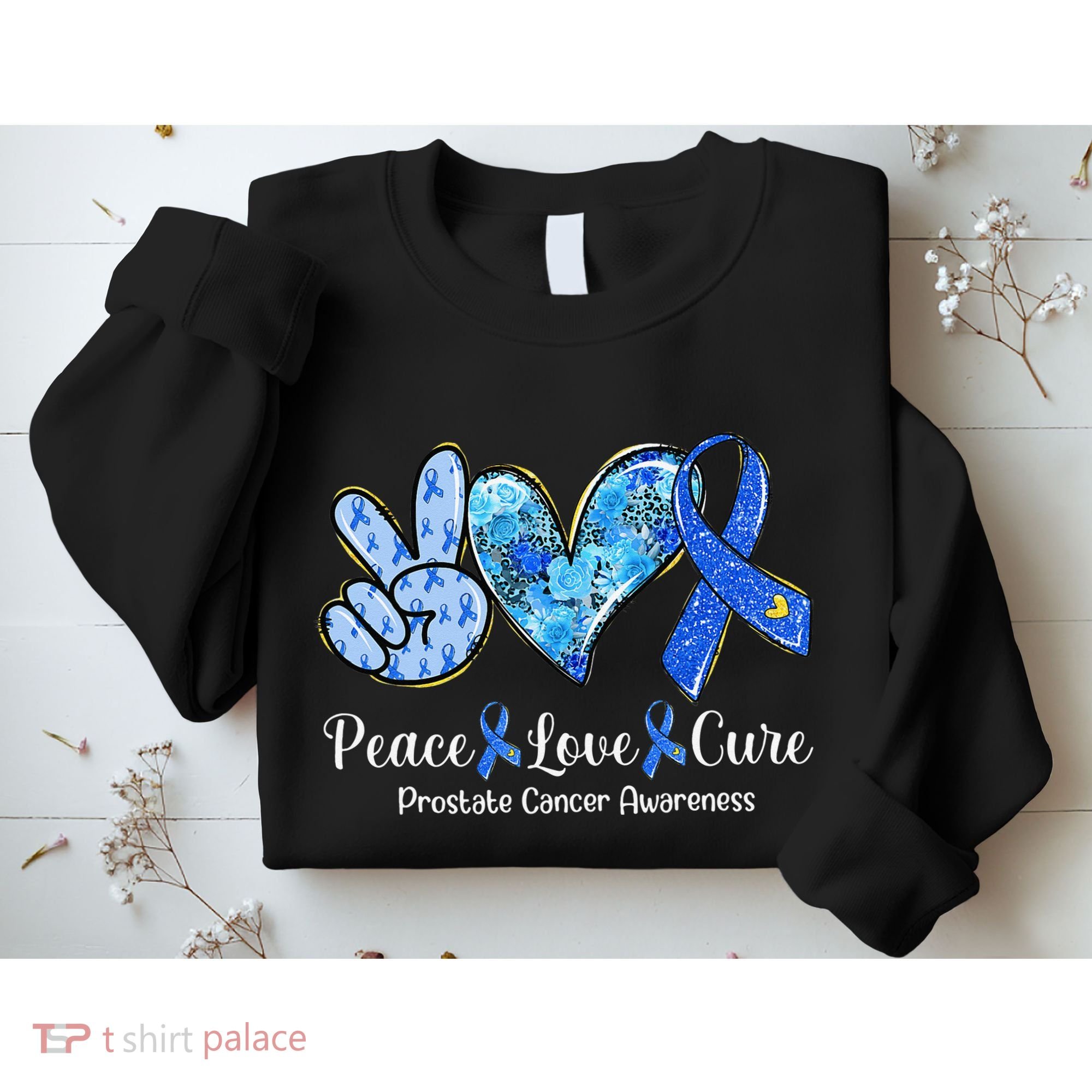 peace love cure blue ribbon prostate cancer awareness s Sweatshirt