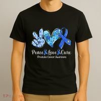 peace love cure blue ribbon prostate cancer awareness s T-Shirt thumb 3