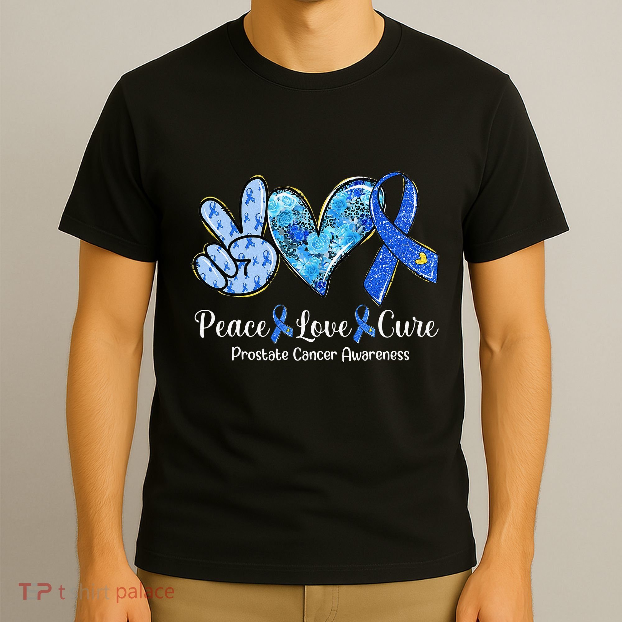 peace love cure blue ribbon prostate cancer awareness s T-Shirt
