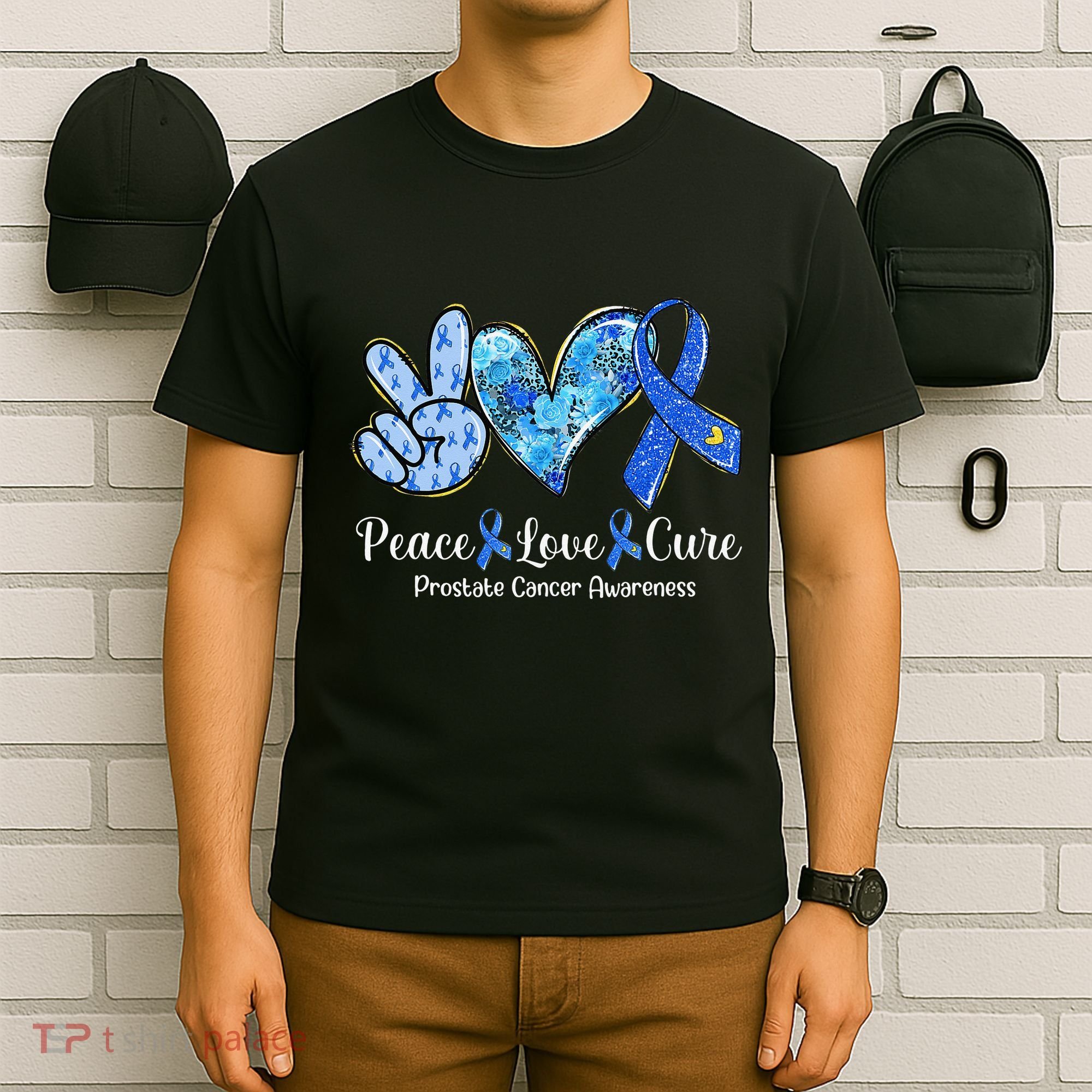 peace love cure blue ribbon prostate cancer awareness s T-Shirt