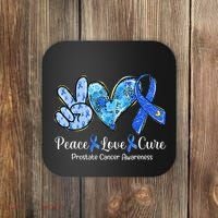 peace love cure blue ribbon prostate cancer awareness s Coaster thumb 0