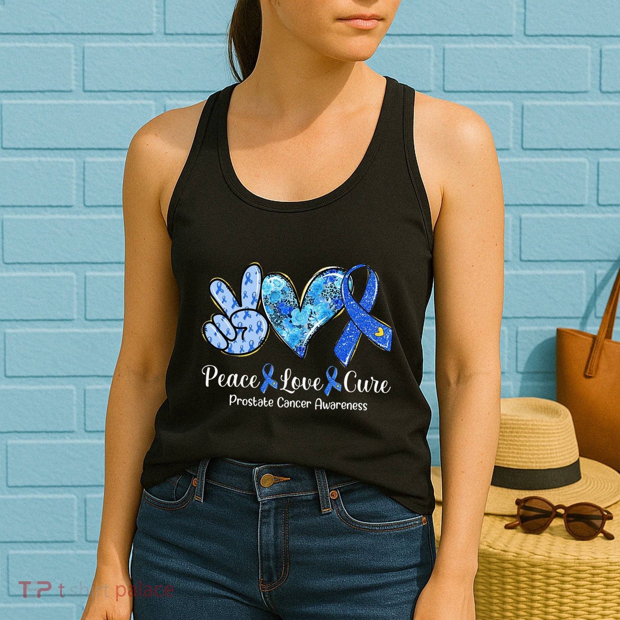 peace love cure blue ribbon prostate cancer awareness s Women's Tank Top