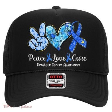 peace love cure blue ribbon prostate cancer awareness s Hat