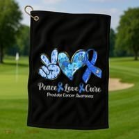 peace love cure blue ribbon prostate cancer awareness s Golf Towel thumb 1