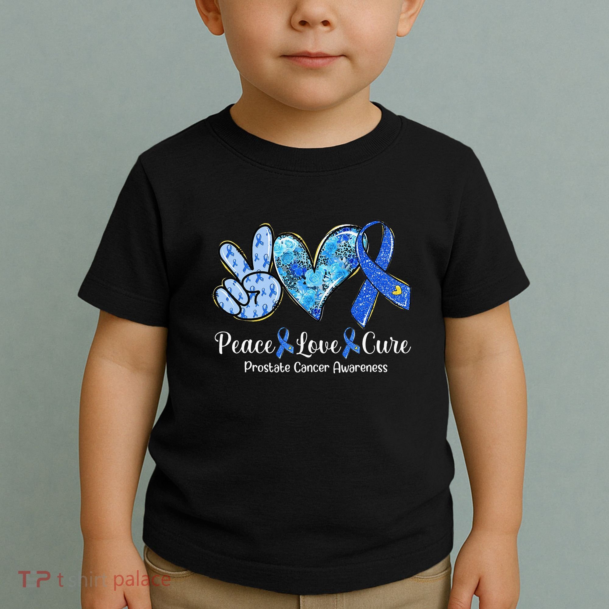 peace love cure blue ribbon prostate cancer awareness s Toddler T-Shirt