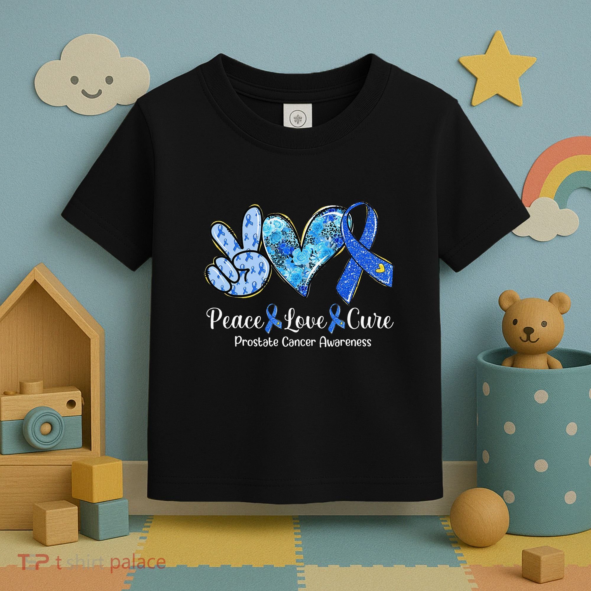 peace love cure blue ribbon prostate cancer awareness s Toddler T-Shirt