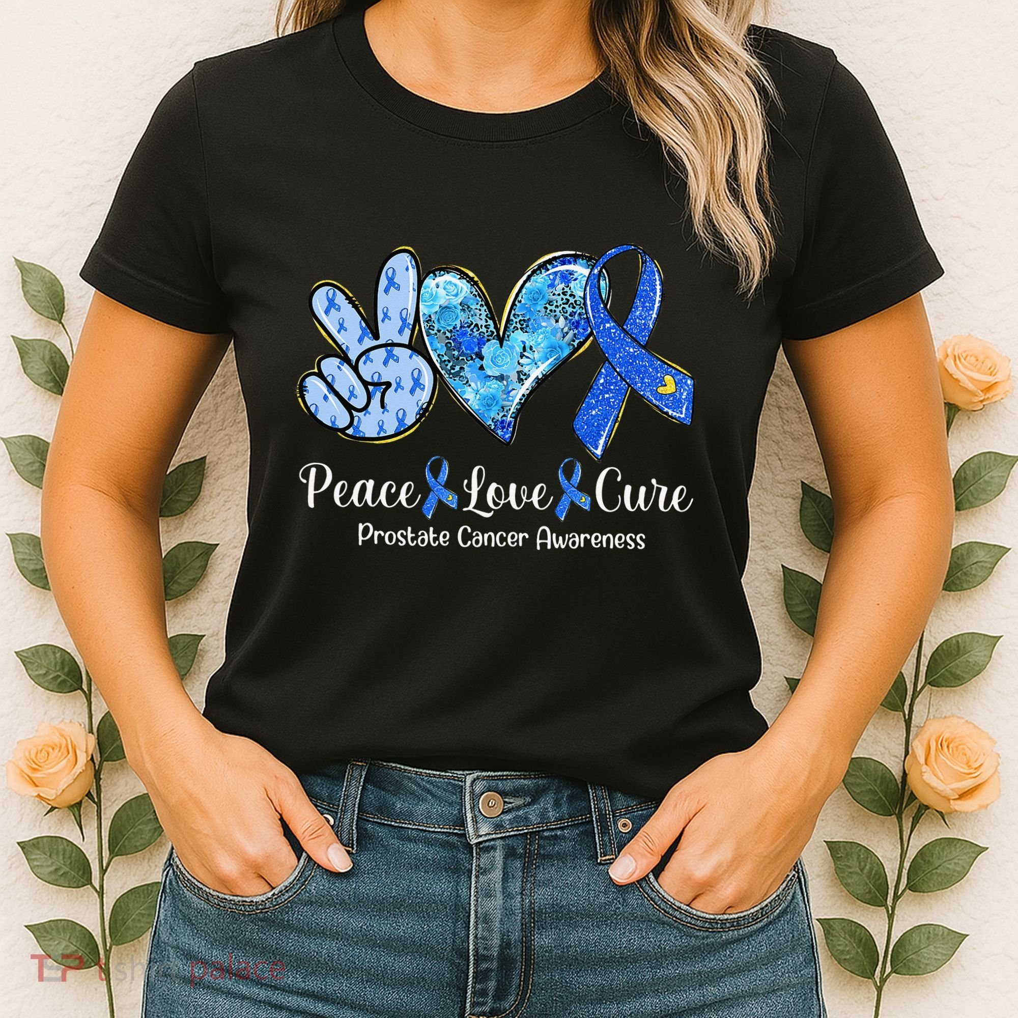 peace love cure blue ribbon prostate cancer awareness s Women's T-Shirt